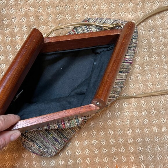 Saddle River Metallic Woven Wood Clutch 80's Y2K Moonlighting 90’s Unique - Picture 12 of 16